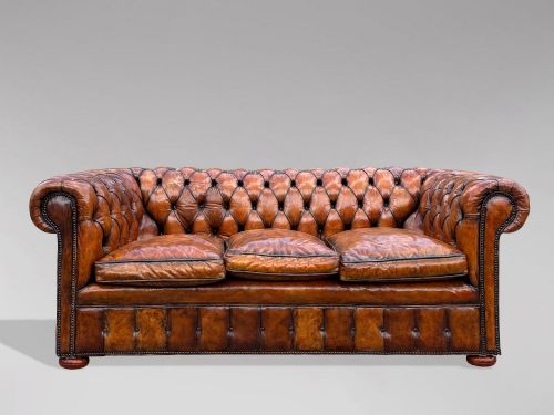19th Century Victorian Brown Leather 3-Seater Chesterfield, C1880