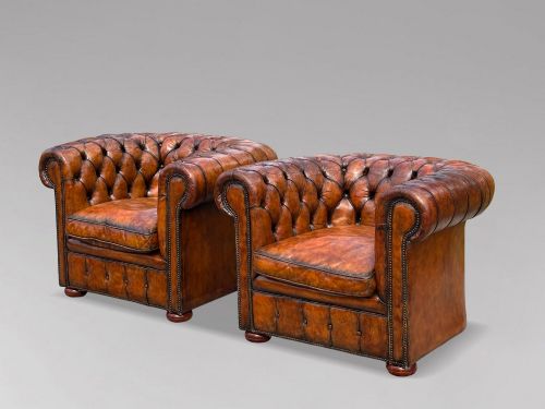 Pair of 19th Century Leather Chesterfield Club Armchairs, C1880
