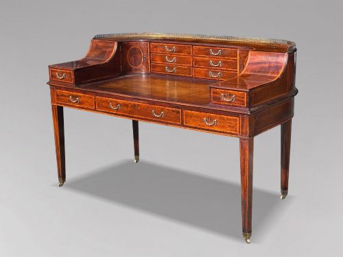 18th Century George III Mahogany Marquetry Carlton House Desk, C1790