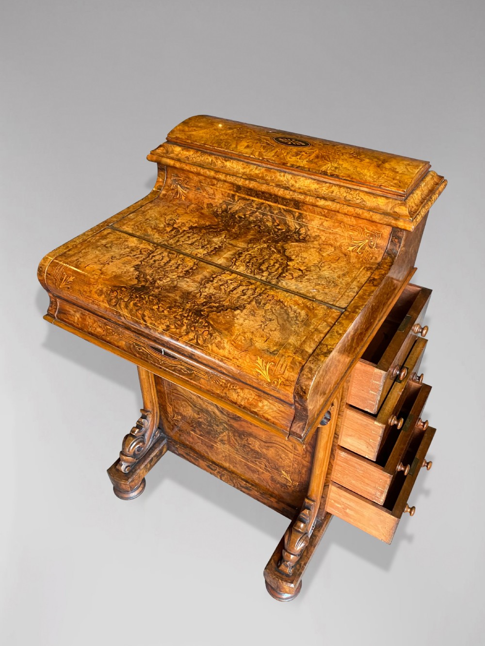 19TH CENTURY VICTORIAN PERIOD BURR WALNUT DAVENPORT View II