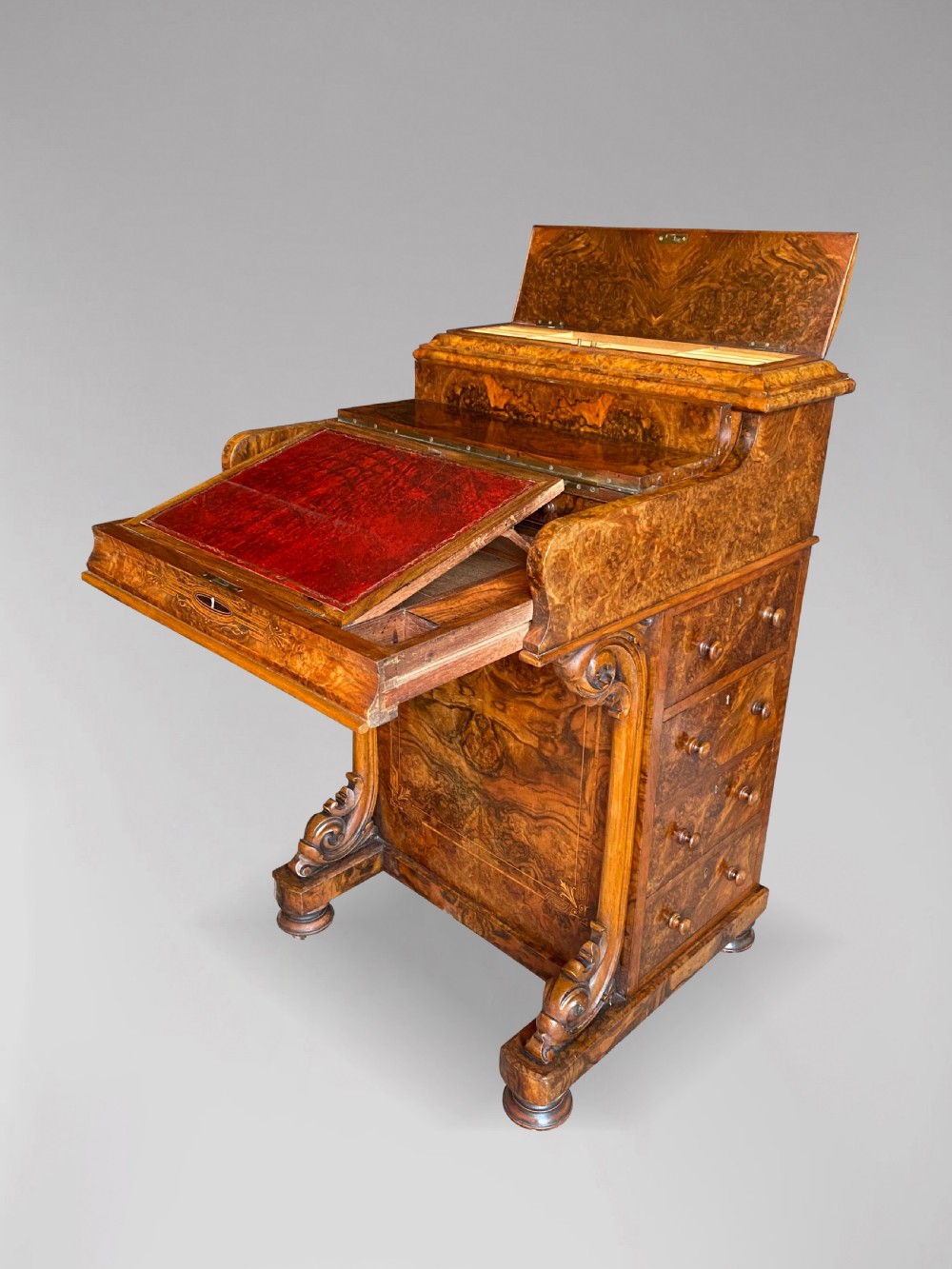19TH CENTURY VICTORIAN PERIOD BURR WALNUT DAVENPORT View III