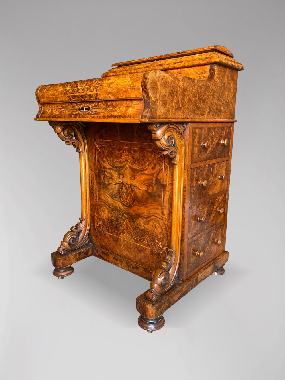 19TH CENTURY VICTORIAN PERIOD BURR WALNUT DAVENPORT View VI