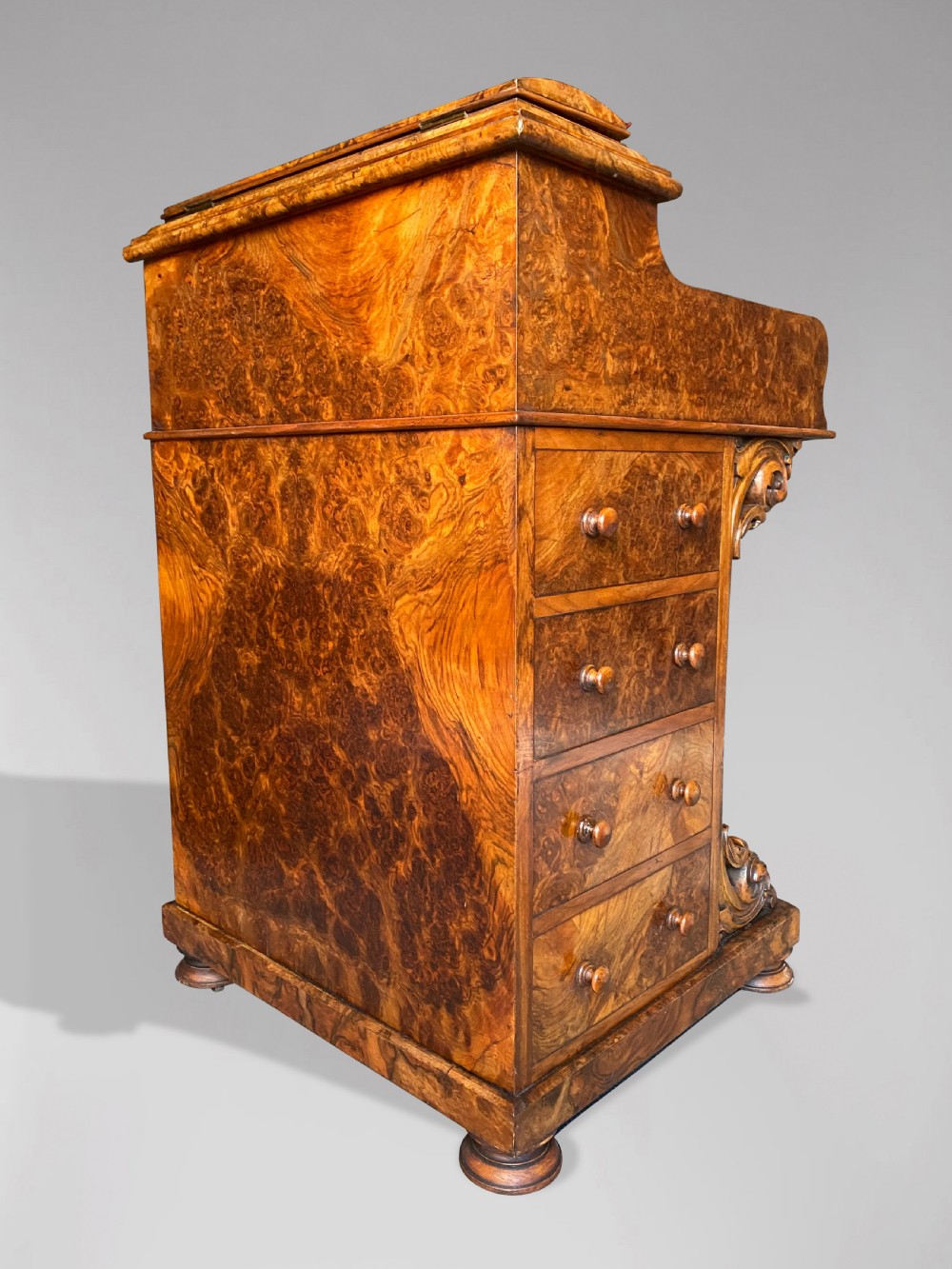 19TH CENTURY VICTORIAN PERIOD BURR WALNUT DAVENPORT View VII