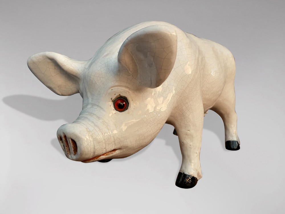 19TH CENTURY CERAMIC PIG SCULPTURE FROM BAVENT IN NORMANDY View II