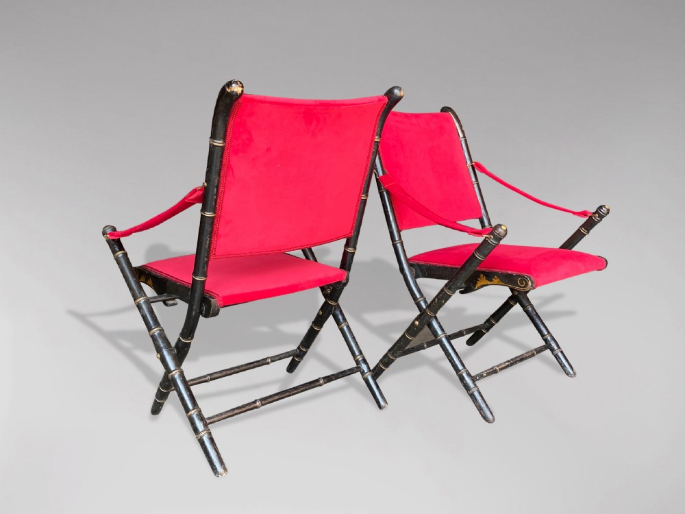19TH CENTURY PAIR OF NAPOLEON III FOLDING ARMCHAIRS View II