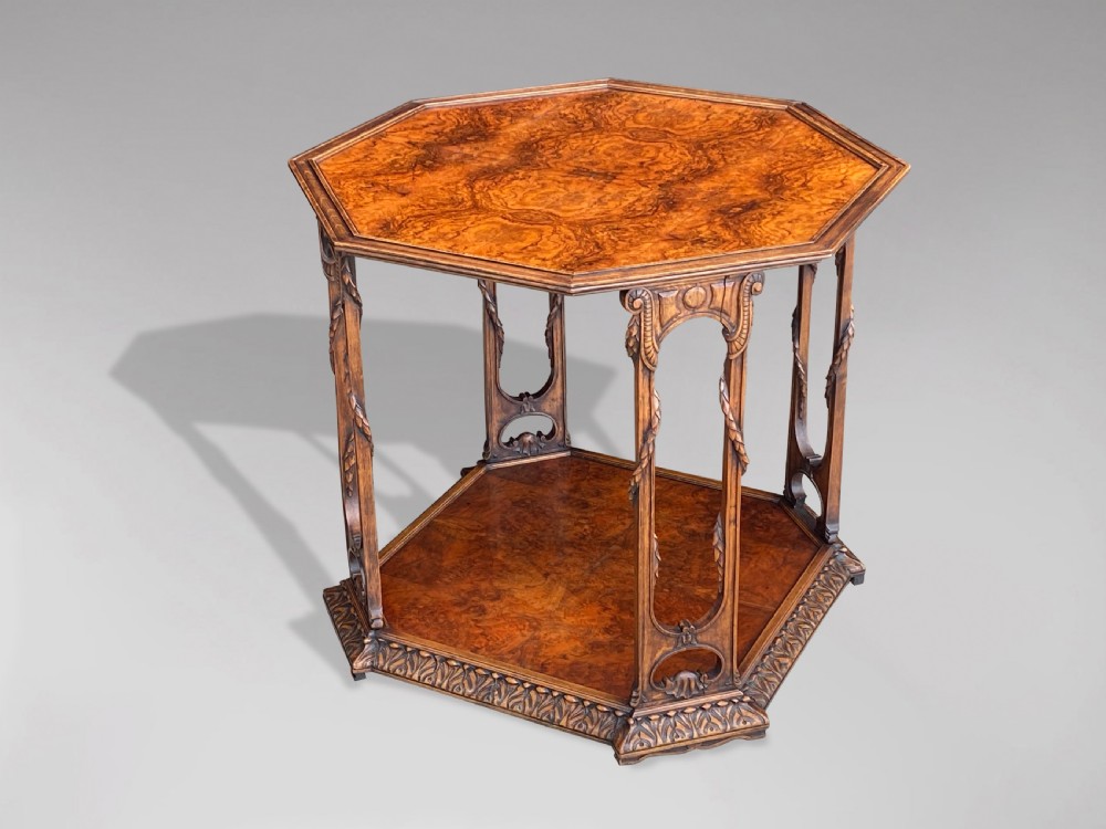 FRENCH OCTAGONAL BURR WALNUT TABLE