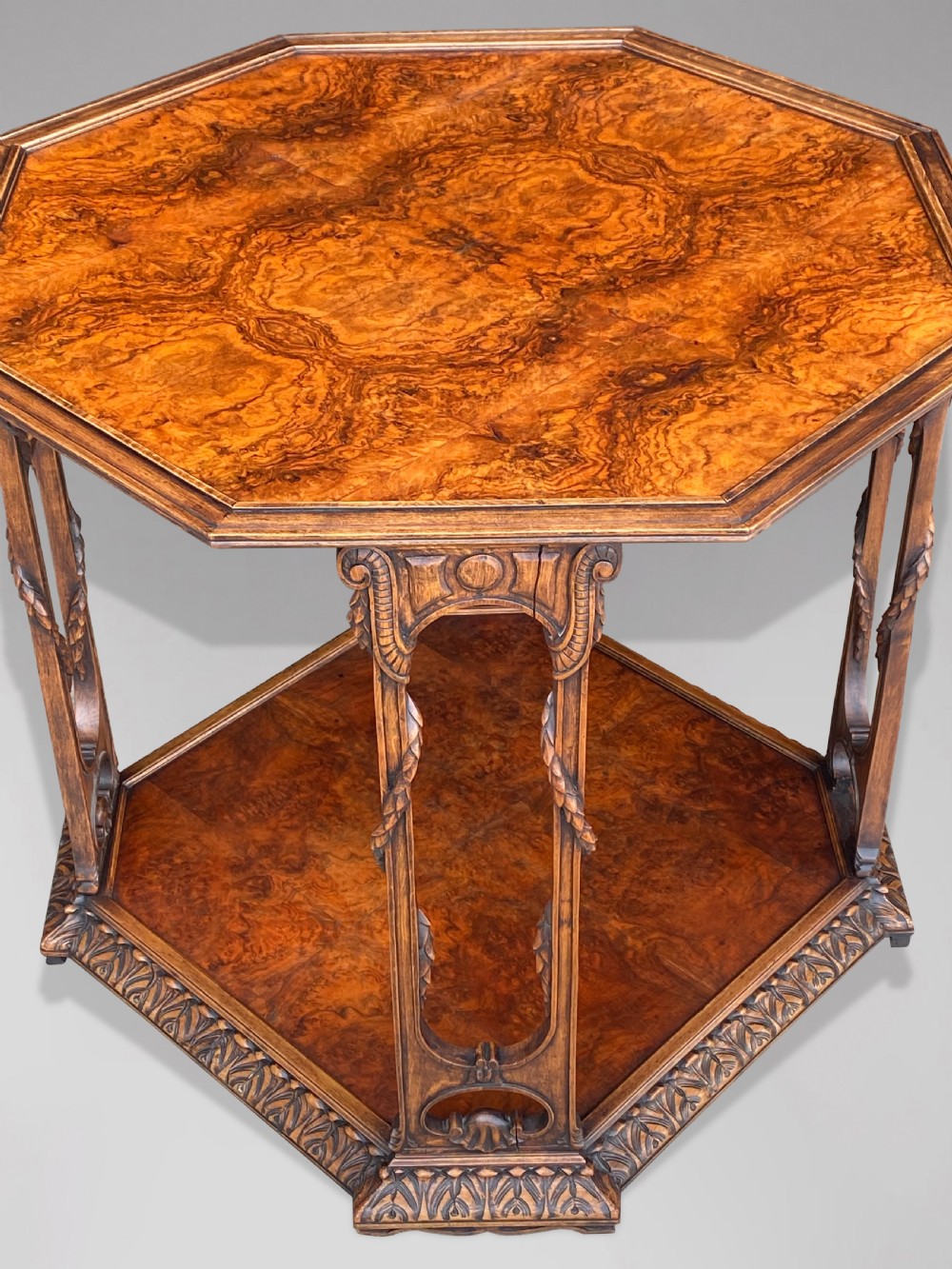 FRENCH OCTAGONAL BURR WALNUT TABLE View V