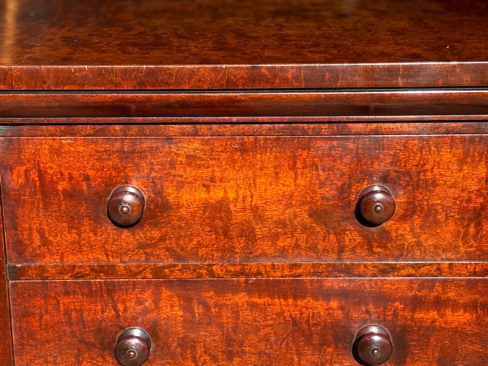 A tall 19th-century Georgian mahogany Wellington chest featuring seven graduated drawers with turned knobs and a hinged side locking flap. View X