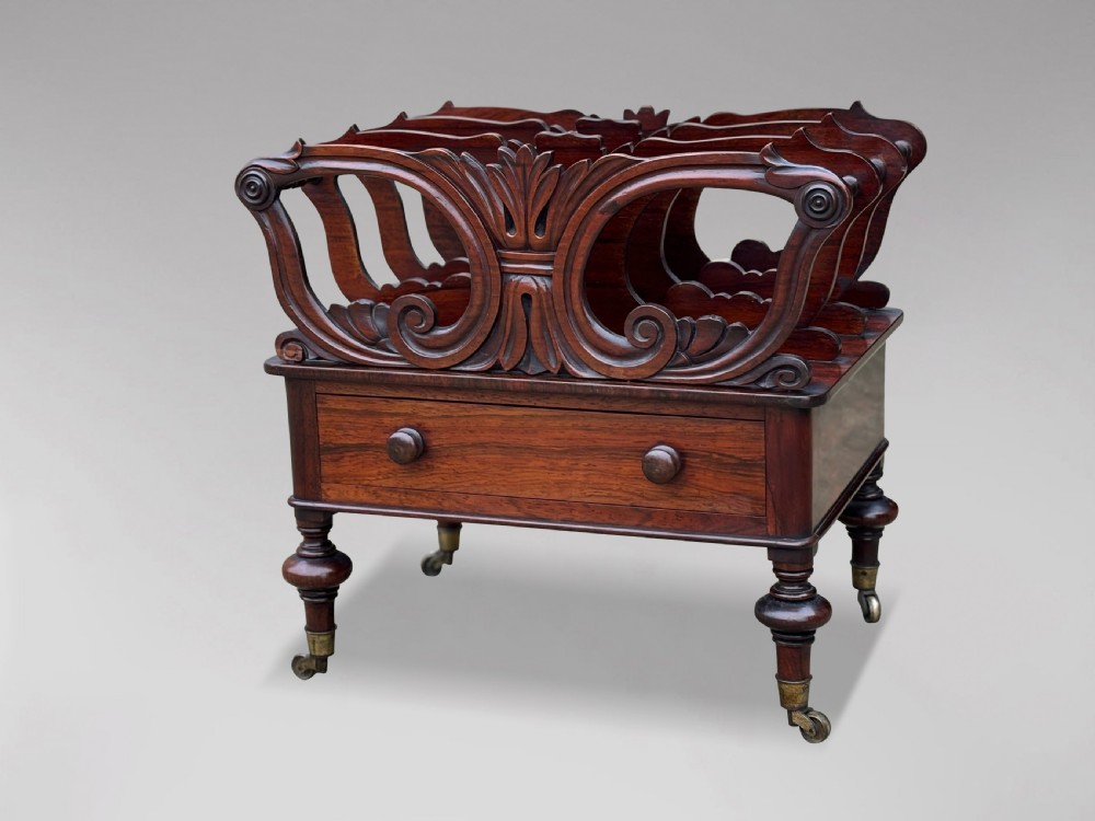 19TH CENTURY VICTORIAN CARVED ROSEWOOD CANTERBURY