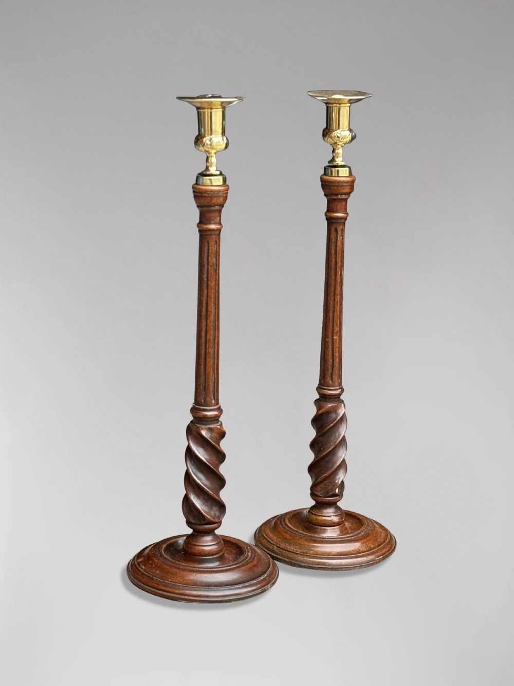 PAIR OF 19TH CENTURY SCOTTISH MAHOGANY & BRASS CANDLESTICKS View V