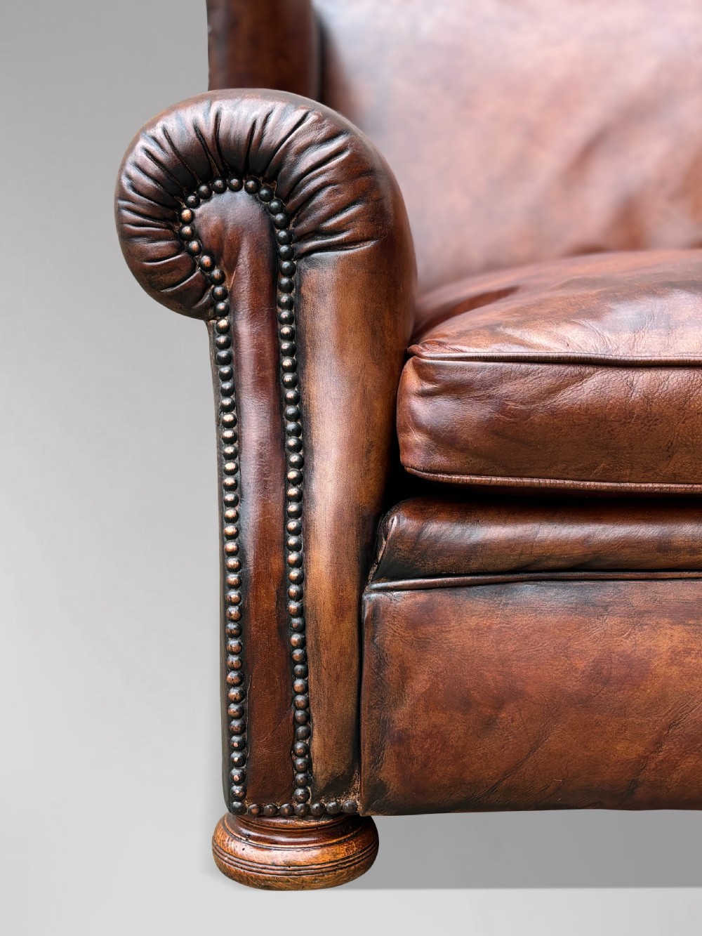 LARGE 19TH CENTURY THREE SEATER TAN LEATHER SOFA View III