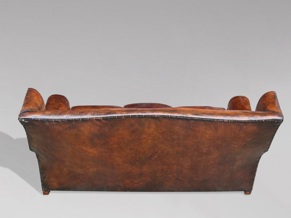 LARGE 19TH CENTURY THREE SEATER TAN LEATHER SOFA View IV