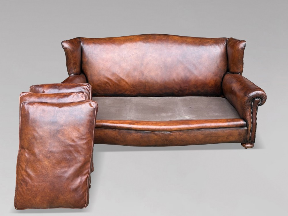 LARGE 19TH CENTURY THREE SEATER TAN LEATHER SOFA View VI