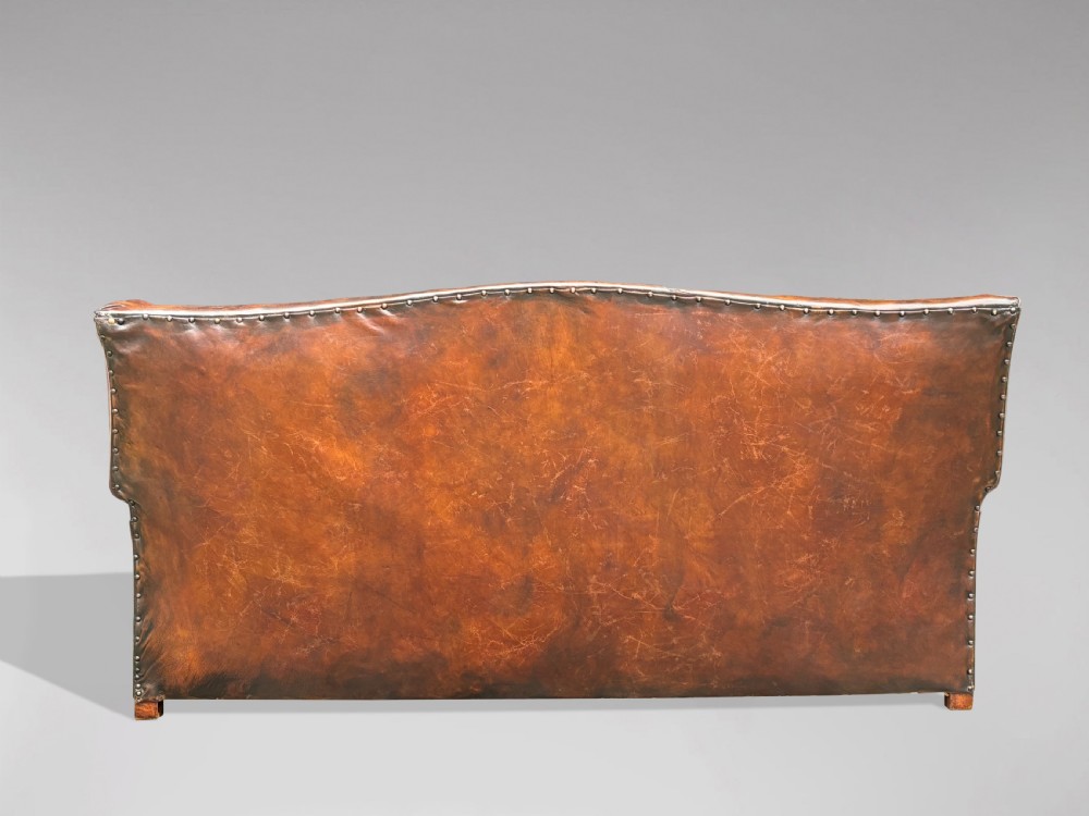 LARGE 19TH CENTURY THREE SEATER TAN LEATHER SOFA View IX