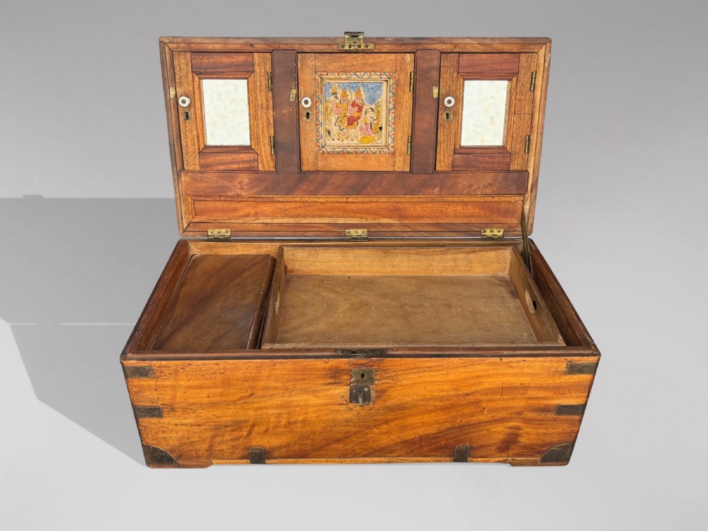 A 19th-century rectangular camphor wood campaign trunk with brass corner fittings and side carrying handles. View III