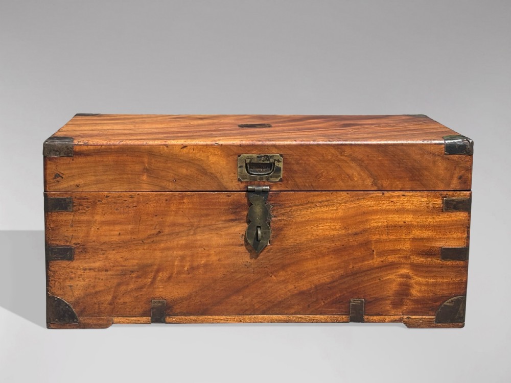 A 19th-century rectangular camphor wood campaign trunk with brass corner fittings and side carrying handles. View IV