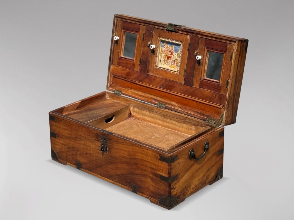 A 19th-century rectangular camphor wood campaign trunk with brass corner fittings and side carrying handles. View VII
