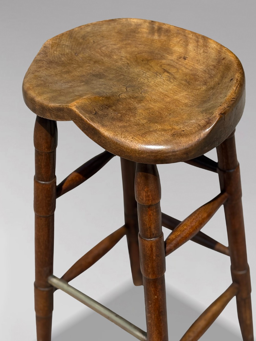 19TH CENTURY ELM ARTIST'S OR BAR SADDLE SEAT STOOL, C1890 View III