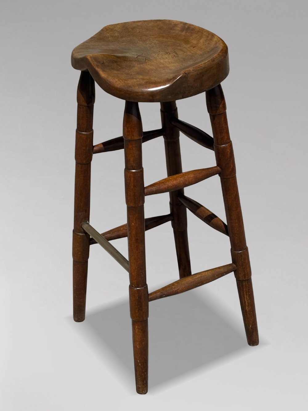 19TH CENTURY ELM ARTIST'S OR BAR SADDLE SEAT STOOL, C1890 View VII
