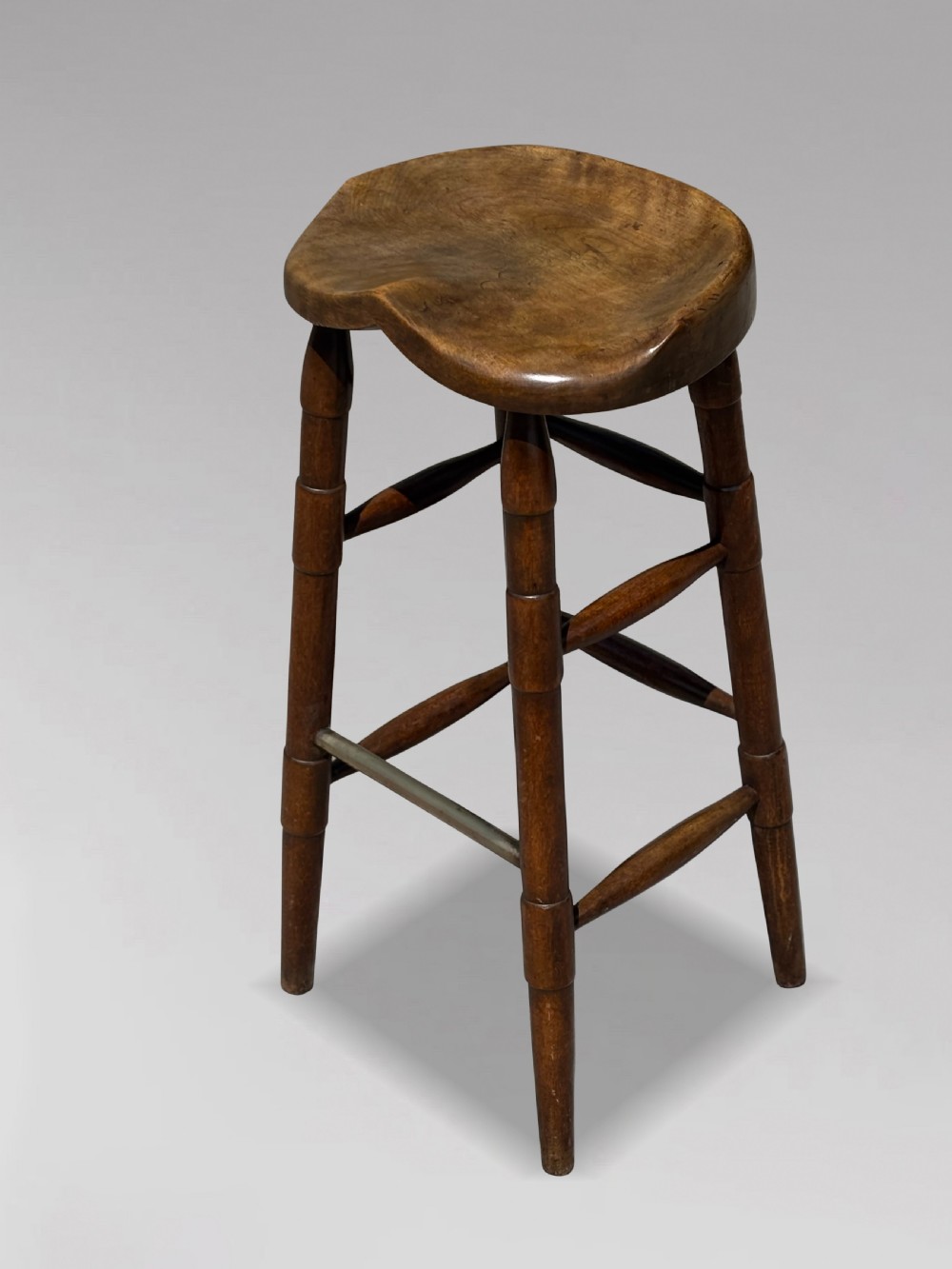 19TH CENTURY ELM ARTIST'S OR BAR SADDLE SEAT STOOL, C1890 View VIII