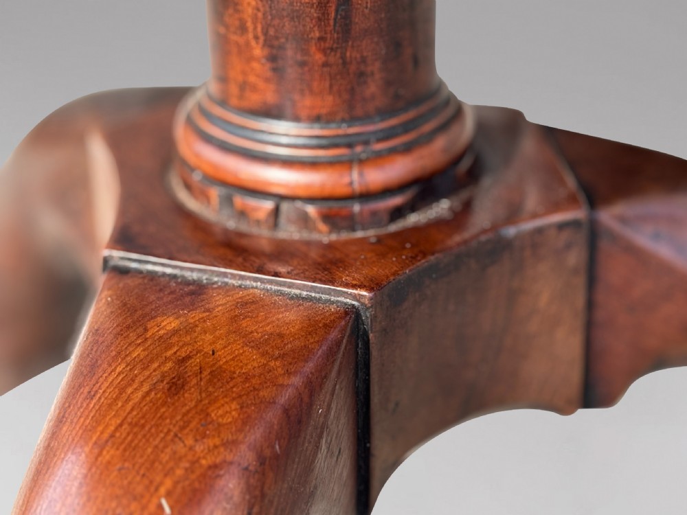 An 18th-century George III mahogany dumb waiter featuring three graduated circular tiers supported by turned columns on a tripod base. View V