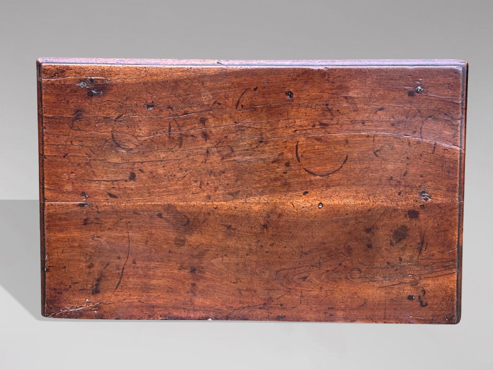 An early 18th-century George I period walnut lowboy side table featuring a single drawer with brass handles, turned legs, and a low box stretcher. View IV