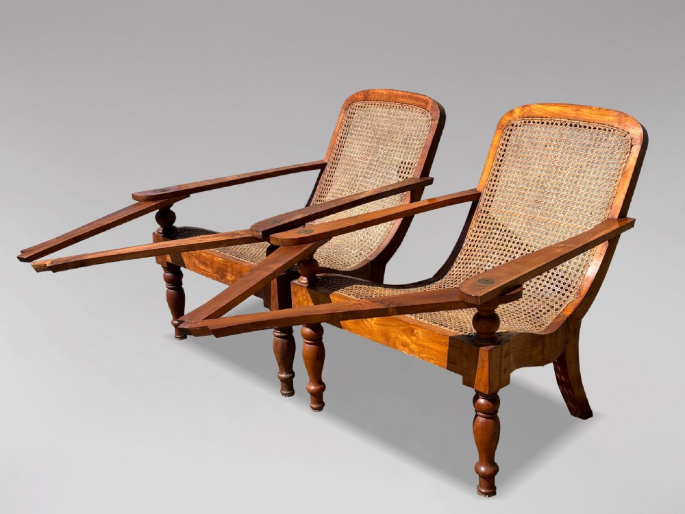 PAIR OF 20TH CENTURY LARGE TEAK & CANE COLONIAL PLANTERS CHAIRS View II