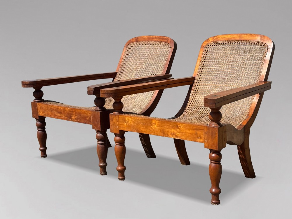 PAIR OF 20TH CENTURY LARGE TEAK & CANE COLONIAL PLANTERS CHAIRS View IX