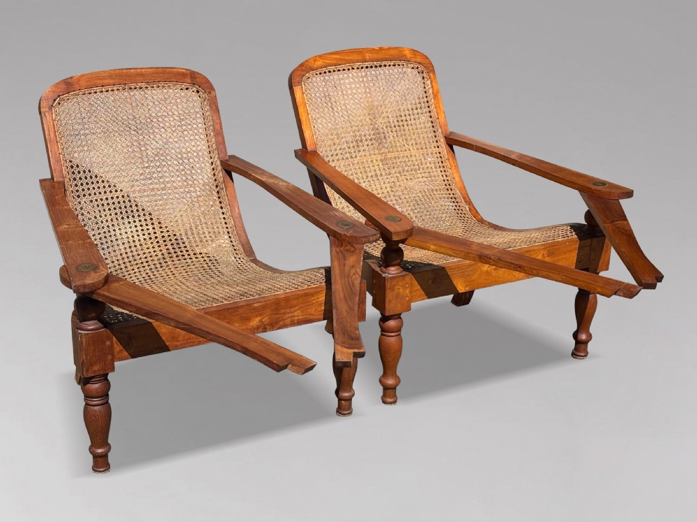 PAIR OF 20TH CENTURY LARGE TEAK & CANE COLONIAL PLANTERS CHAIRS View X