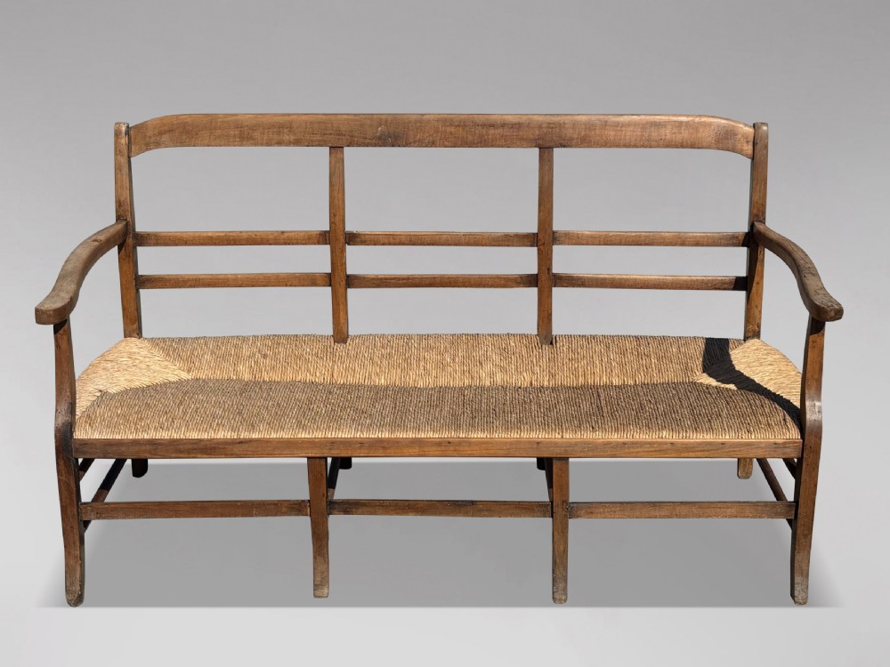 19TH CENTURY FRENCH WALNUT RUSH SEAT HALL BENCH, C1850 View III