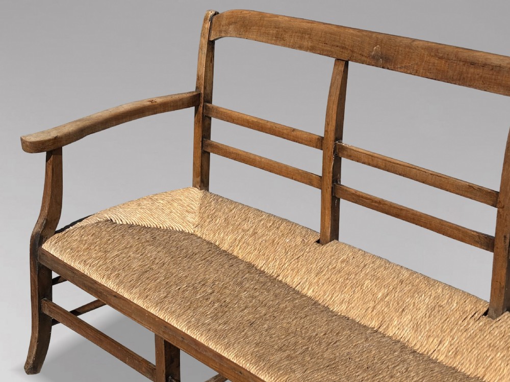 19TH CENTURY FRENCH WALNUT RUSH SEAT HALL BENCH, C1850 View IV