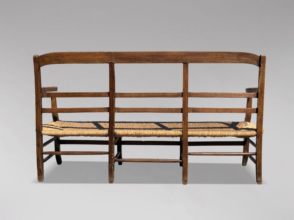 19TH CENTURY FRENCH WALNUT RUSH SEAT HALL BENCH, C1850 View V