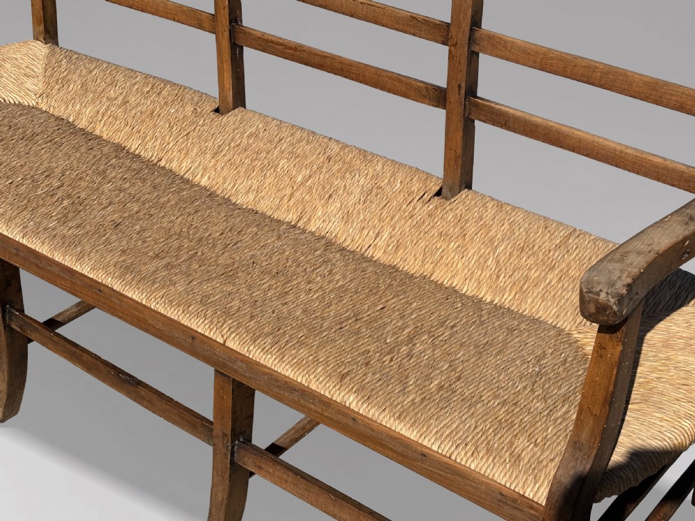 19TH CENTURY FRENCH WALNUT RUSH SEAT HALL BENCH, C1850 View VI