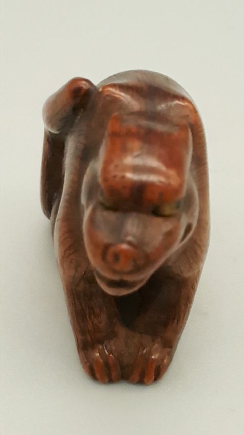 JAPANESE EDO 19THC BOXWOOD NETSUKE OF A TIGER WITH INLAID EYES - ADDITIONAL PHOTO 2