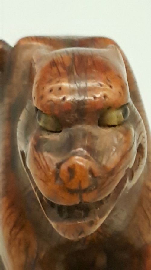 JAPANESE EDO 19THC BOXWOOD NETSUKE OF A TIGER WITH INLAID EYES - ADDITIONAL PHOTO 3