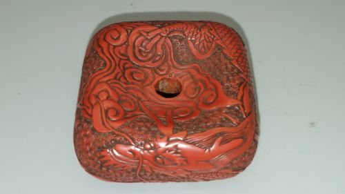 superb rare red lacquer tsuishu meiji manju netsuke with dragon decoration - CATEGORY: ANTIQUE MISCELLANEOUS - DATED 19TH CENTURY