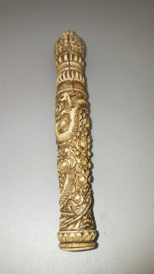 BEAUTIFUL ANTIQUE CHINESE IVORY NEEDLE CASE WITH SUPERB DECORATION - ADDITIONAL PHOTO 1