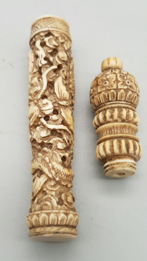 BEAUTIFUL ANTIQUE CHINESE IVORY NEEDLE CASE WITH SUPERB DECORATION - ADDITIONAL PHOTO 4