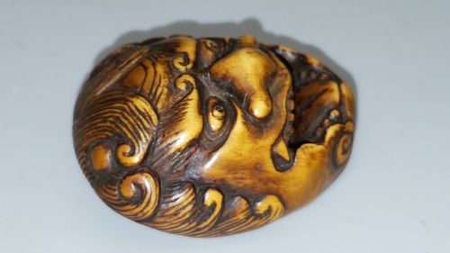 STRIKING ANTIQUE MEIJI JAPANESE BOXWOOD MASK NETSUKE UNSIGNED - ADDITIONAL PHOTO 1