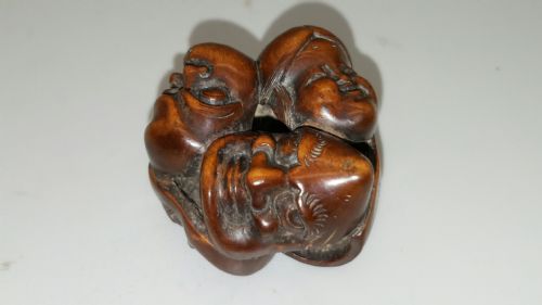 NICE 19THC MEIJI JAPANESE BOXWOOD NETSUKE OF SIX NOH THEATRE MASKS - ADDITIONAL PHOTO 4