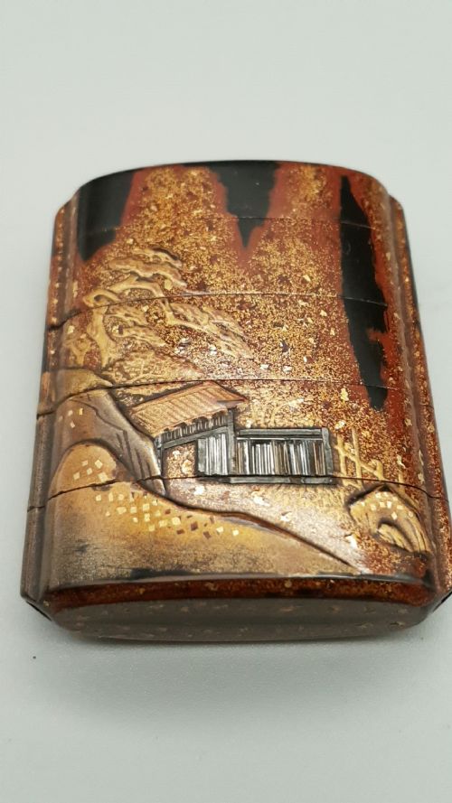 beautiful japanese meiji 19thc inro depicting houses in ruralforest landscape - CATEGORY: ANTIQUE MISCELLANEOUS - DATED 19TH CENTURY