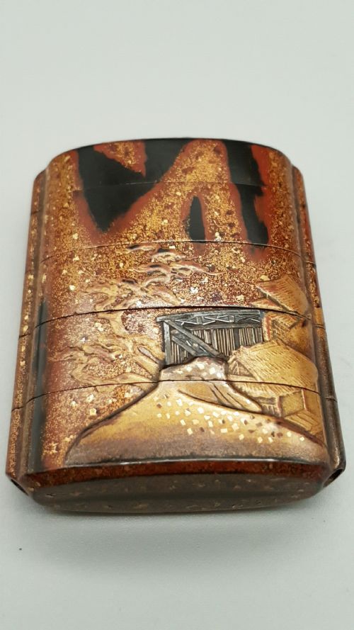 BEAUTIFUL JAPANESE MEIJI 19THC INRO DEPICTING HOUSES IN RURALFOREST LANDSCAPE - ADDITIONAL PHOTO 1
