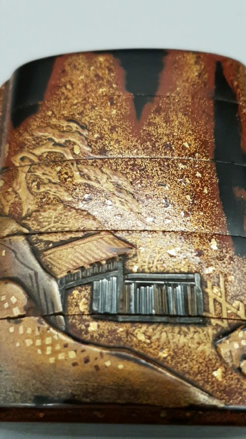 BEAUTIFUL JAPANESE MEIJI 19THC INRO DEPICTING HOUSES IN RURALFOREST LANDSCAPE - ADDITIONAL PHOTO 2