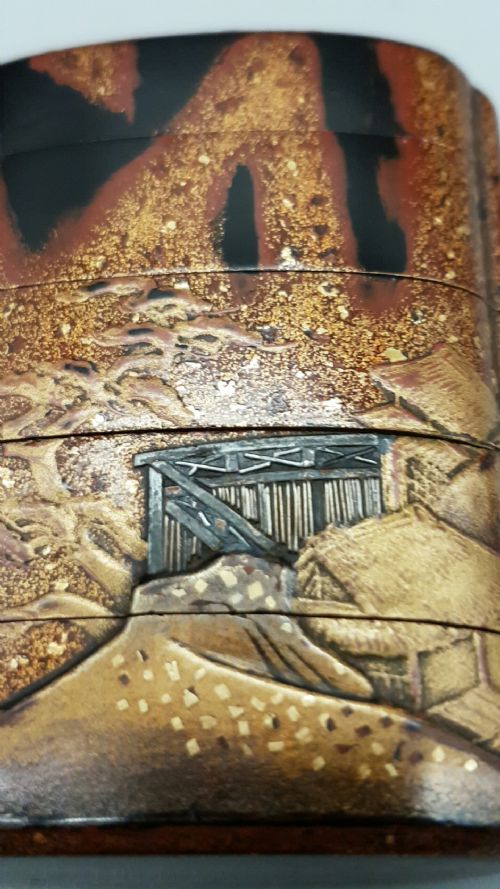 BEAUTIFUL JAPANESE MEIJI 19THC INRO DEPICTING HOUSES IN RURALFOREST LANDSCAPE - ADDITIONAL PHOTO 3