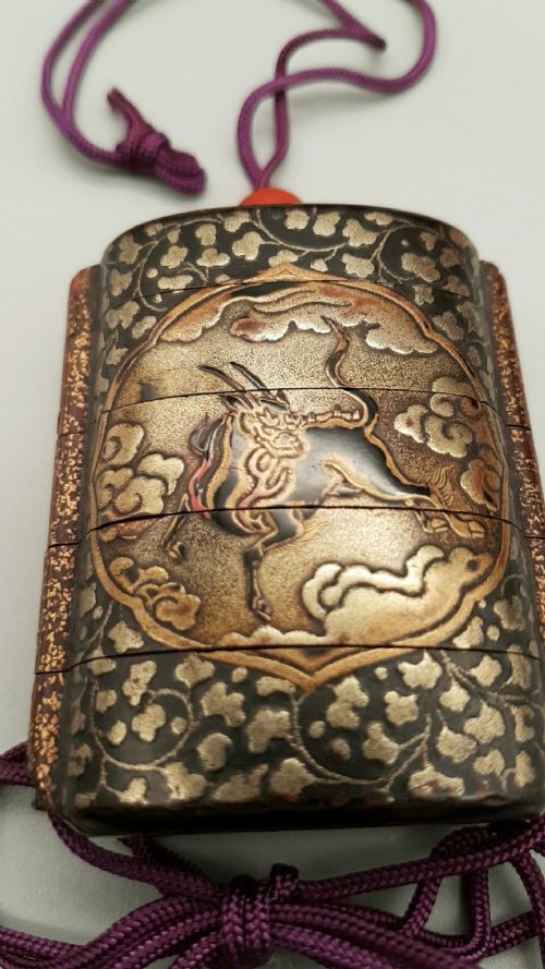excellent antique edo period japanese fourcase lacquer inro depicting kirin - CATEGORY: ANTIQUE MISCELLANEOUS - DATED 19TH CENTURY