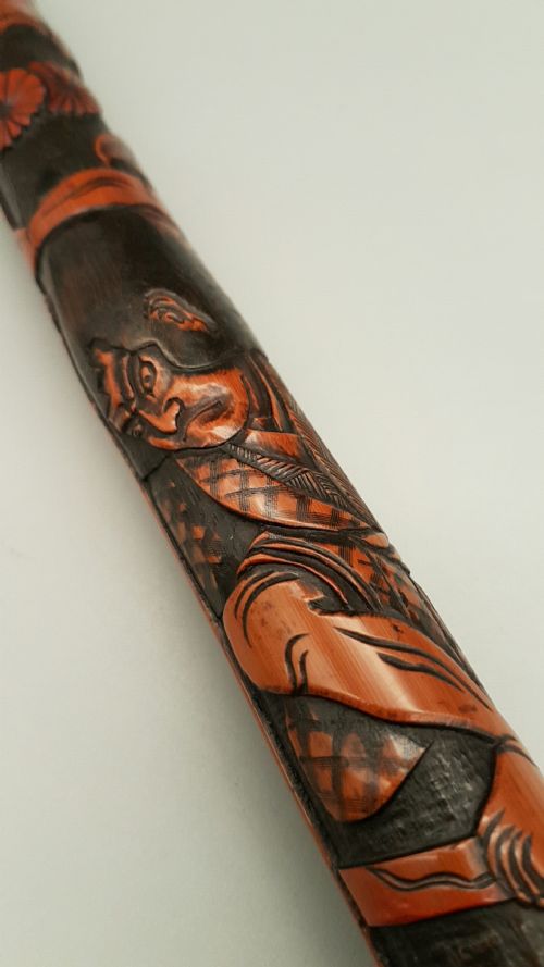SUPERB JAPANESE MEIJI LATE 19THC PERIOD CARVED BAMBOO CANE - ADDITIONAL PHOTO 1
