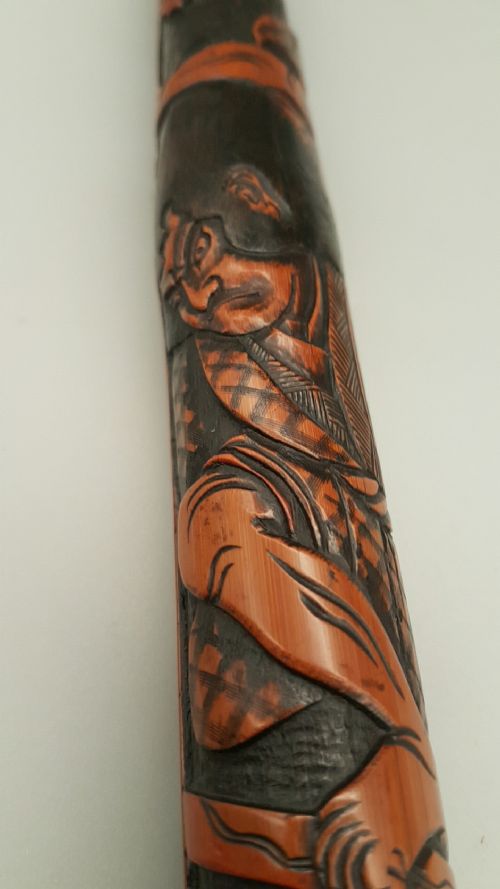 SUPERB JAPANESE MEIJI LATE 19THC PERIOD CARVED BAMBOO CANE - ADDITIONAL PHOTO 4