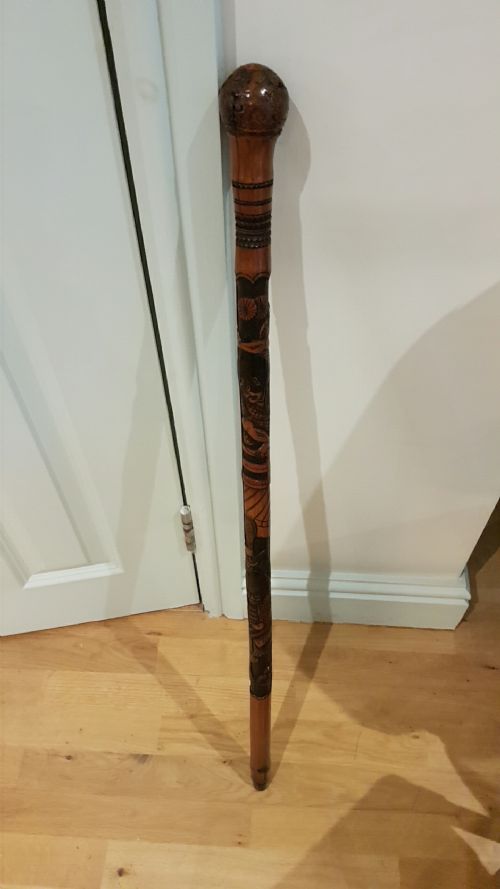 SUPERB JAPANESE MEIJI LATE 19THC PERIOD CARVED BAMBOO CANE - ADDITIONAL PHOTO 7