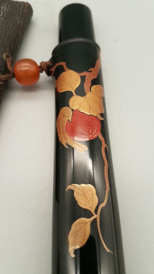 JAPANESE MEIJI 19THC SMOKING ENSEMBLE OF TOBACCO POUCH PIPE AND PIPECASE - ADDITIONAL PHOTO 2