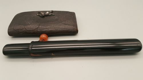 JAPANESE MEIJI 19THC SMOKING ENSEMBLE OF TOBACCO POUCH PIPE AND PIPECASE - ADDITIONAL PHOTO 4